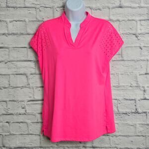 🌼Felisou Top Womens Size Medium V Neck Golf Shirt Pink TINY FLAW